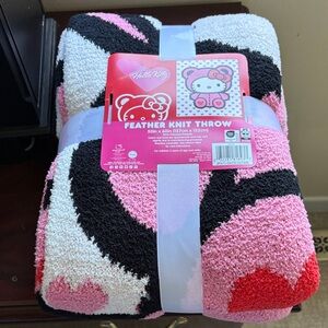 Hello Kitty Feather Knit Throw Blanket - Pink, Black, Red, White